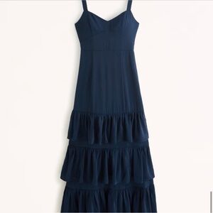 NWT Abercrombie & Fitch Ruffled Tiered Maxi Formal Dress in Navy